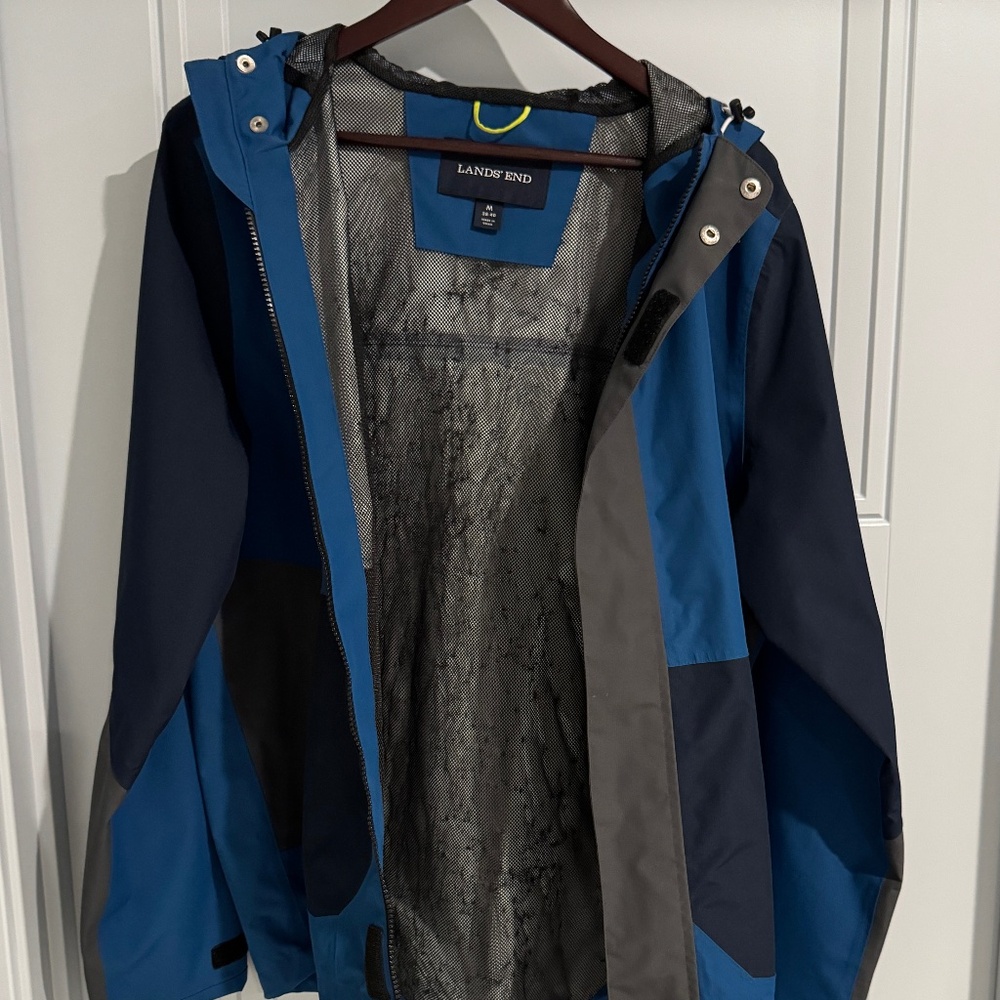 LANDS END Waterproof Squall Rain Coat M Blue Mesh Lining Jacket - Picture 10 of 13